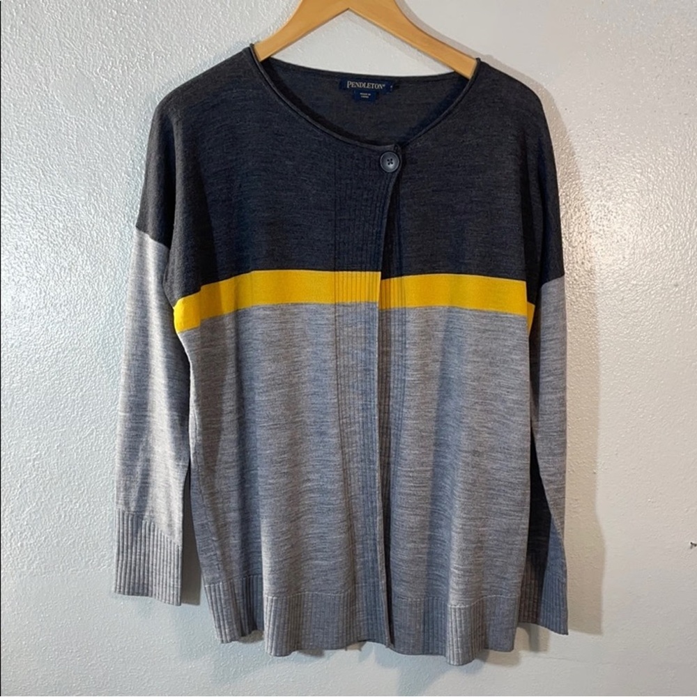 Pendleton Gray and Yellow One Button Wool Cardigan